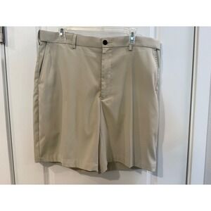 Savane Mens Flat Front Performance Shorts Khaki Tan Size 37 Waist Regular Fit